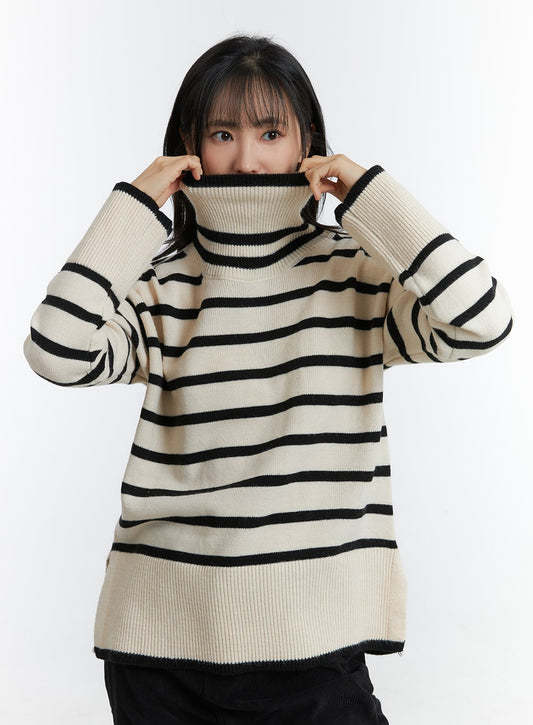 High Neck Striped Knit Sweater OD308