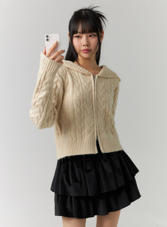 Cable Knit Hooded Sweater CD308