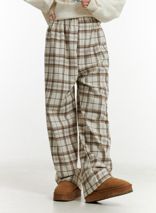 Elastic Plaid Fleece Loungewear Trousers ID313