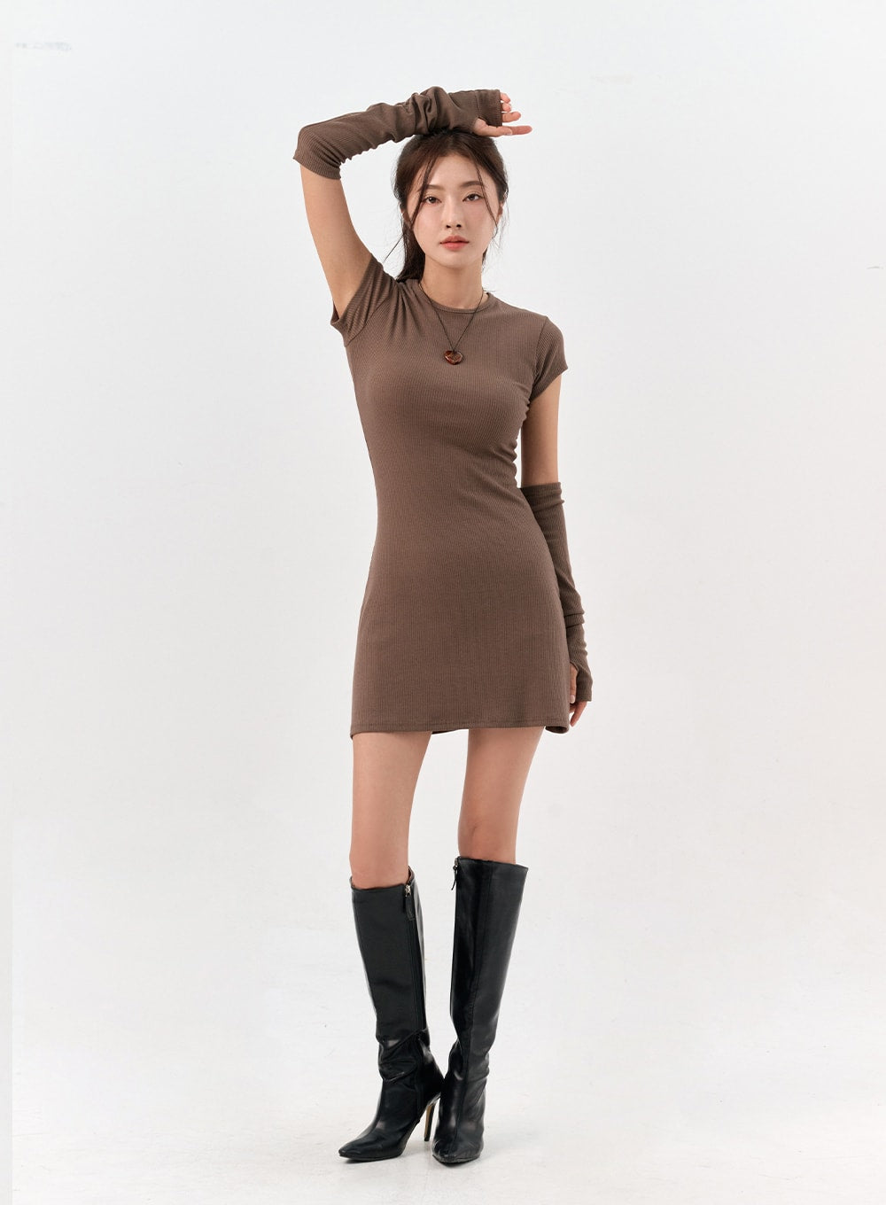 Rib Mini Dress and Arm Warmer Set IO311