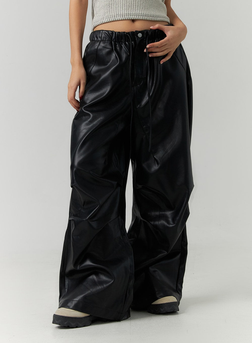 Zippered Jogger Leather Pants ID305