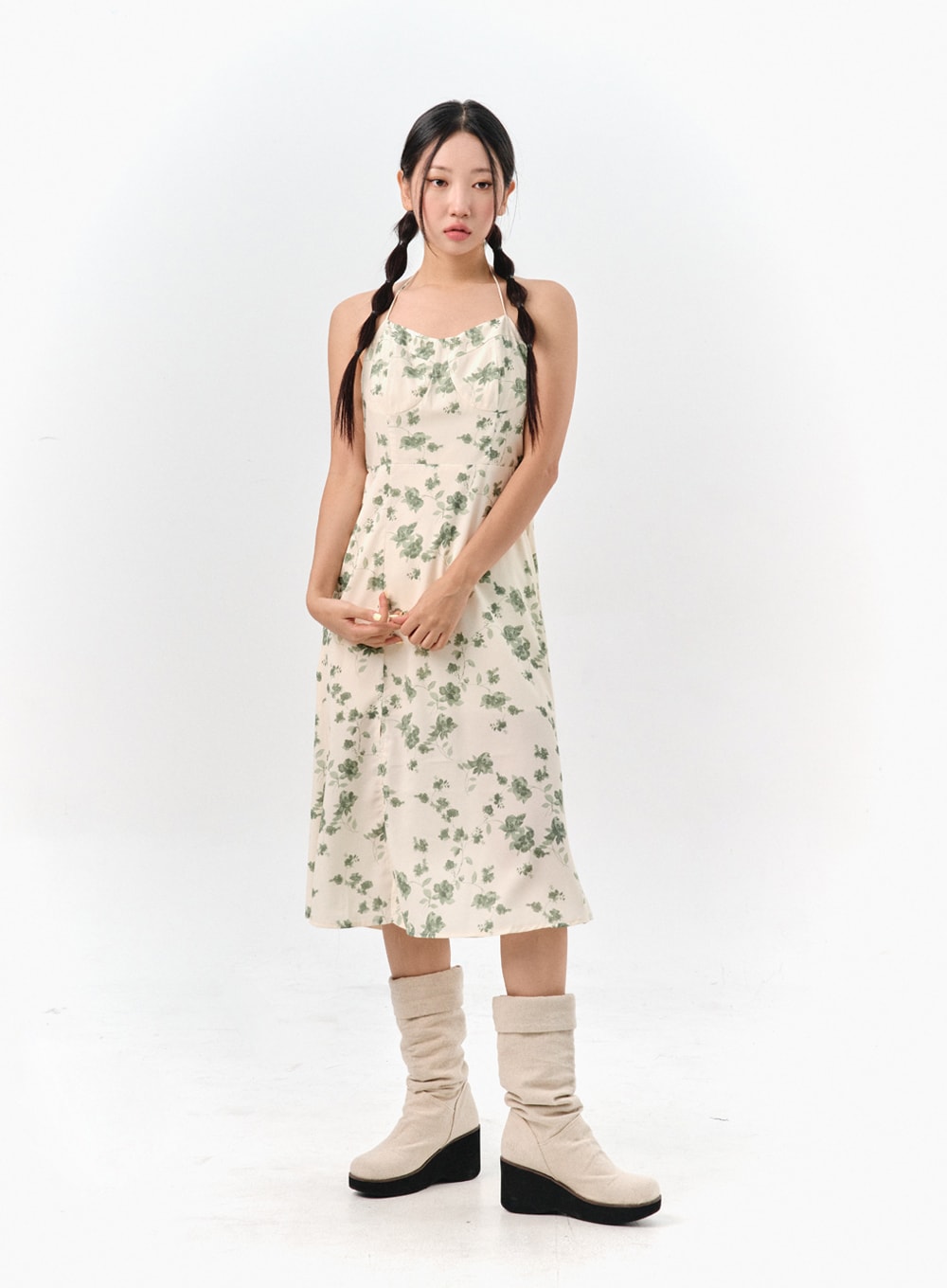 Sleeveless Floral Halter Dress IS304