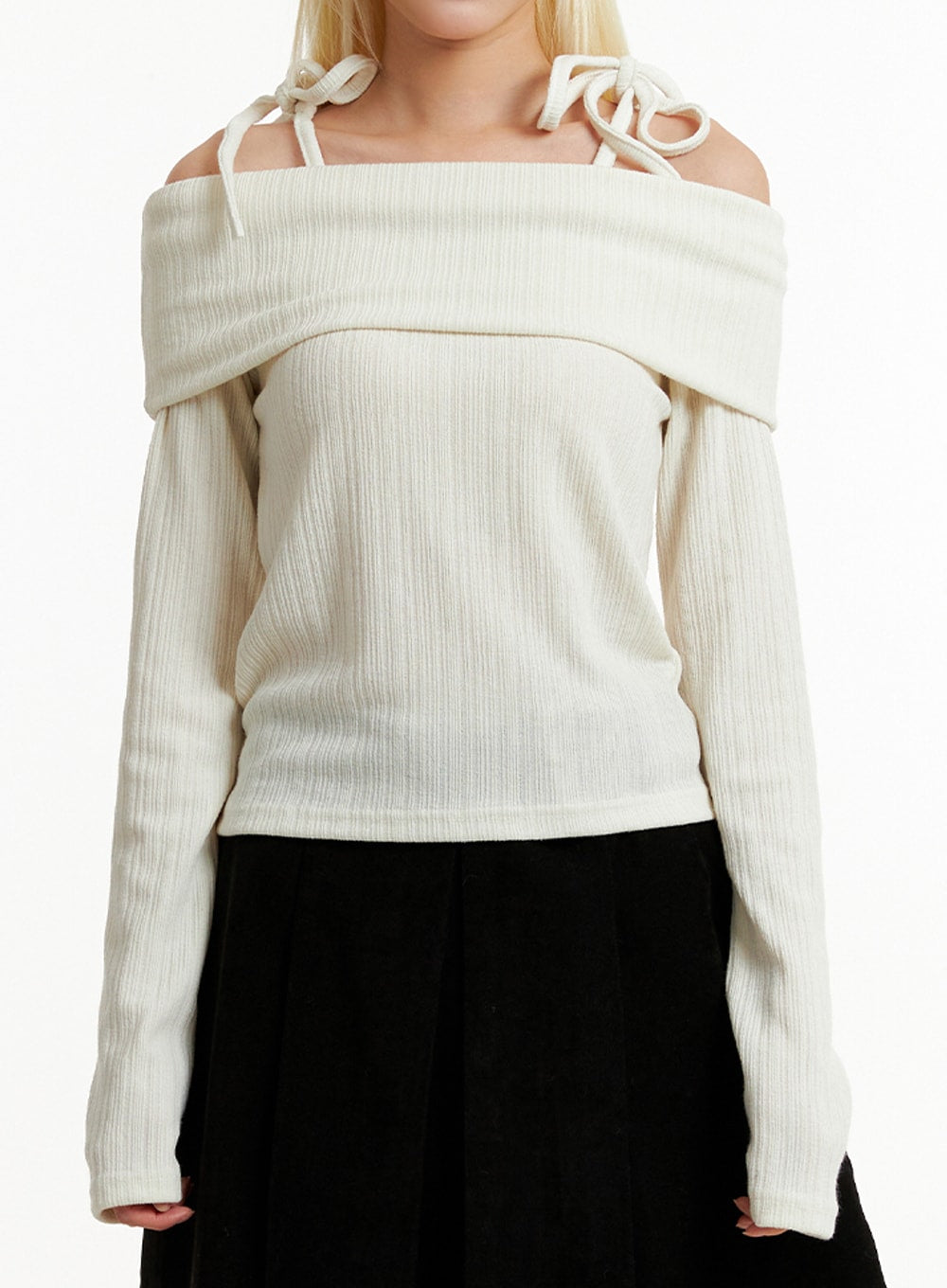 Ribbed Off-Shoulder Long Sleeve Top ID315