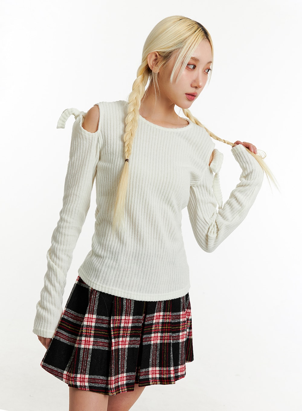 Ribbon Cut Out Shoulder Sweater ID315