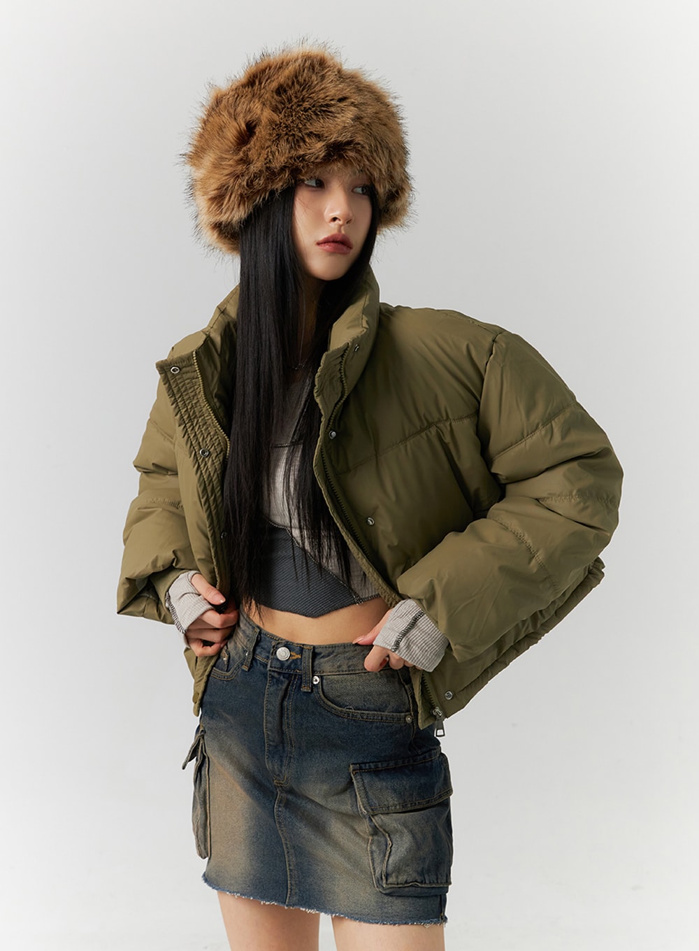 Buttoned Puffer Jacket ID306