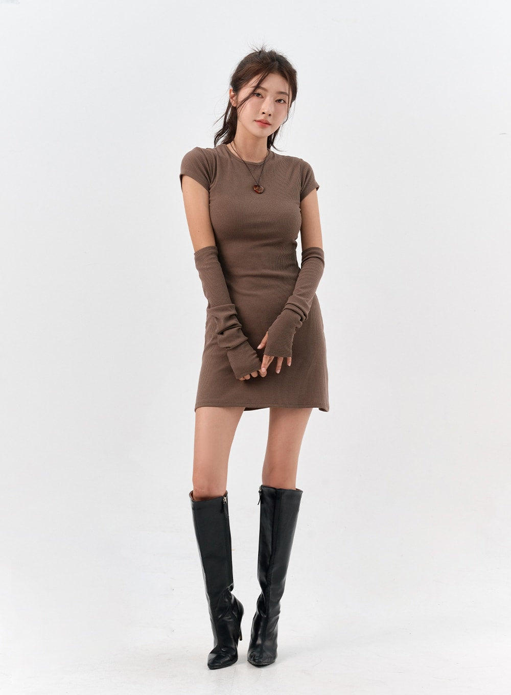 Rib Mini Dress and Arm Warmer Set IO311
