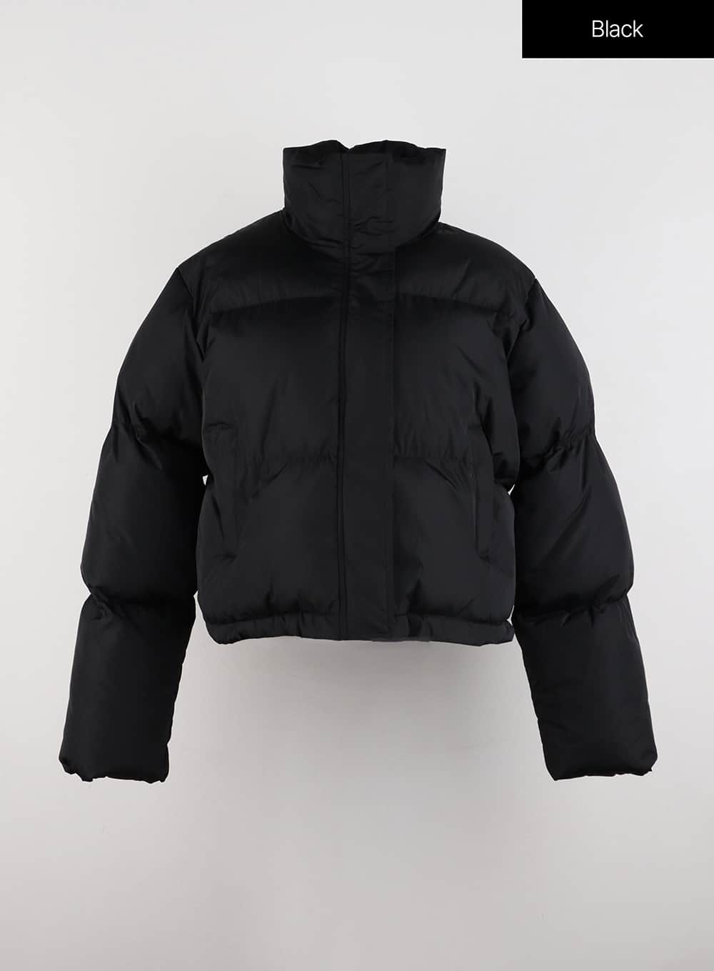 Solid Zip-Up Stand Collar Puffer Jacket ID305