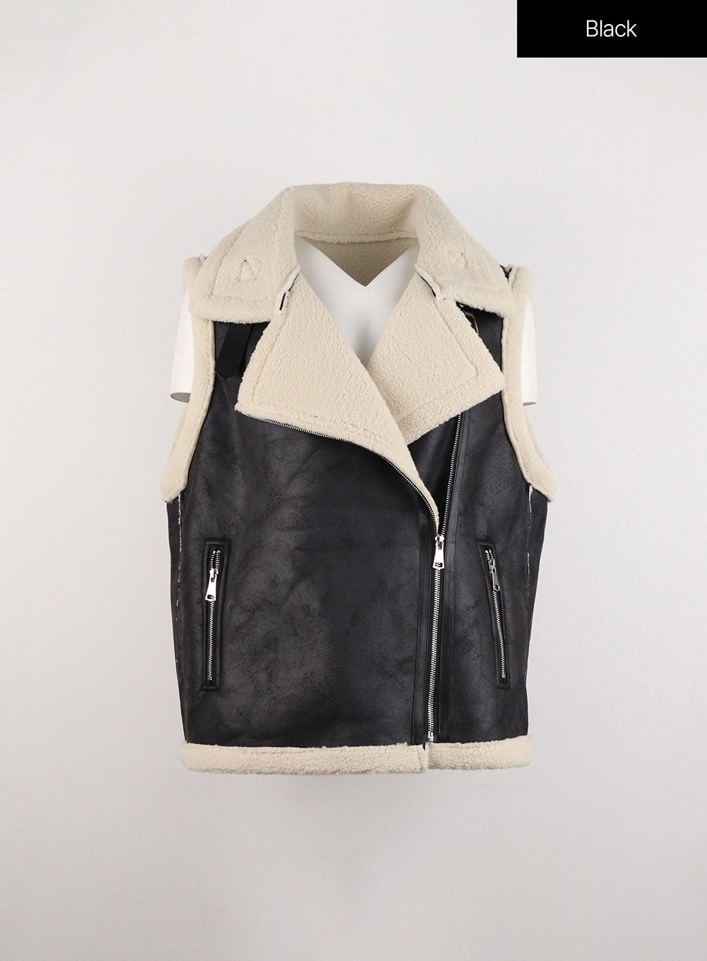 Washed Faux Shearing Buckle Vest ID306