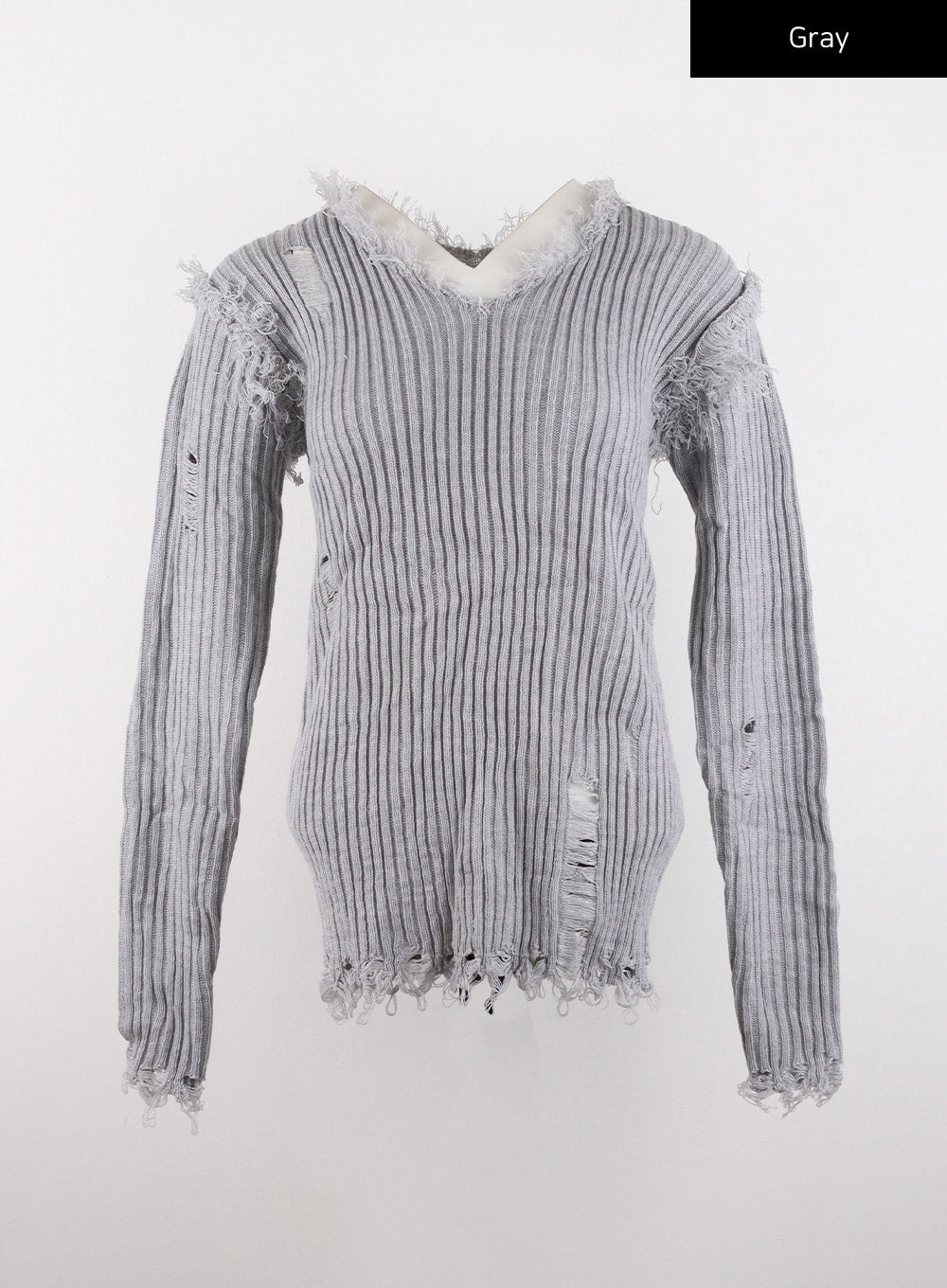V-Neck Destroyed Knit Sweater CD307